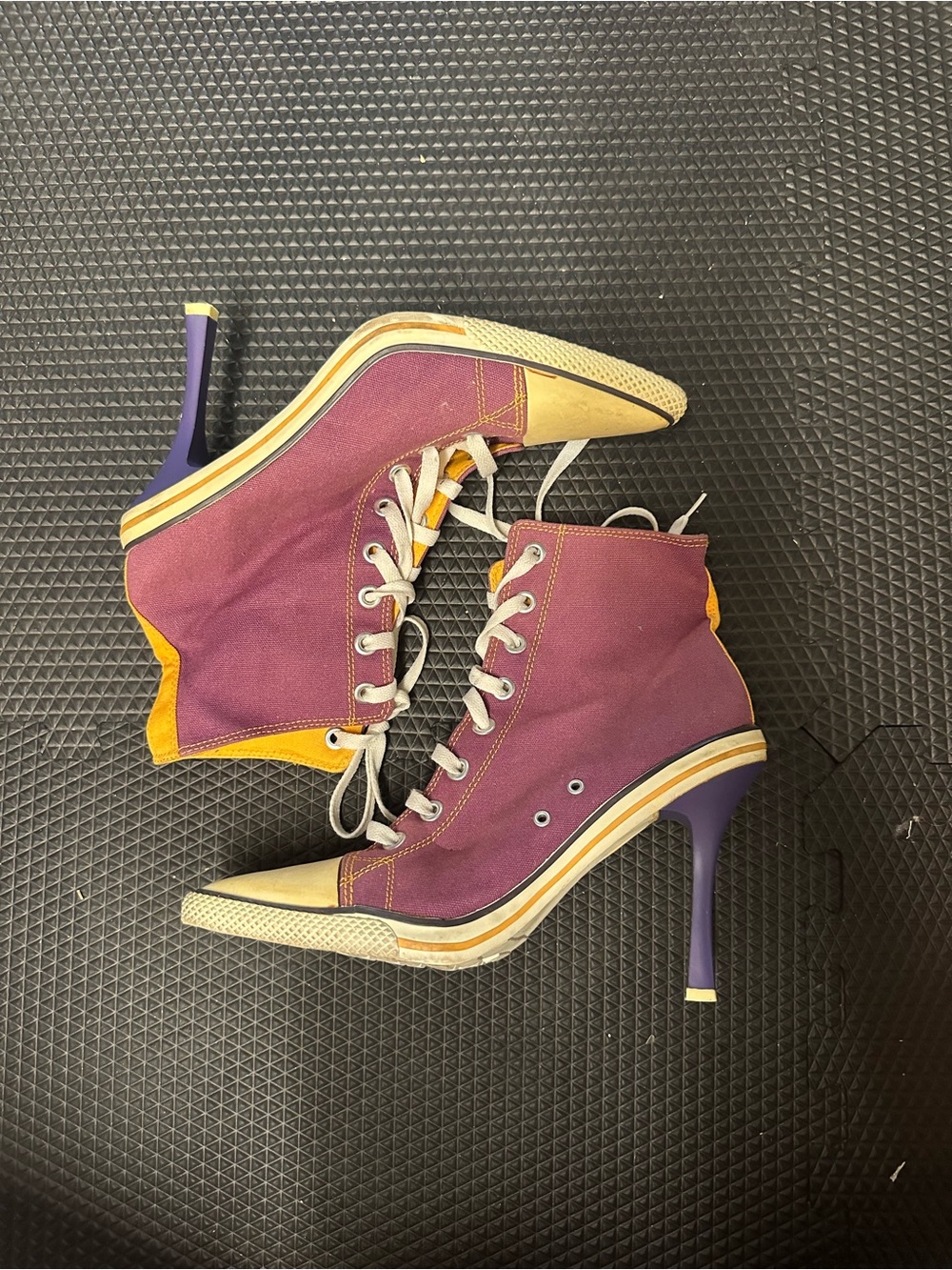 Anne Michelle Nowell Stiletto Lace Up Sneaker Heels Purple Canvas